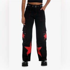 Hot Topic Red Star Grommet Cargo Pants Size Large